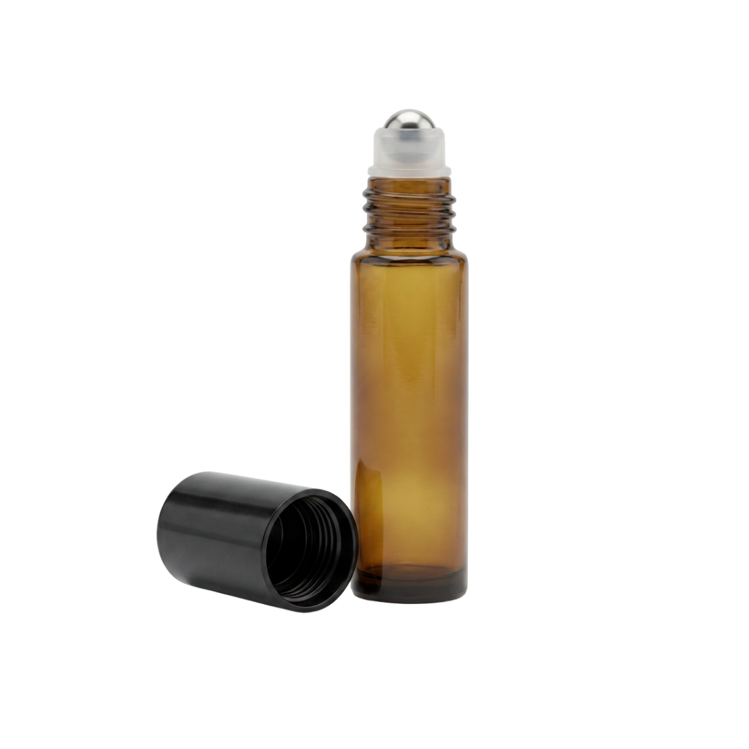 Roll-on applicator, amber glass, black cap, 10 ml
