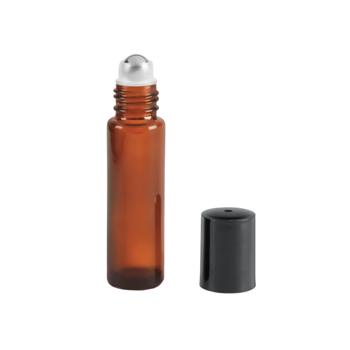 Applicateur à bille, verre ambré, bouchon noir, 10 ml