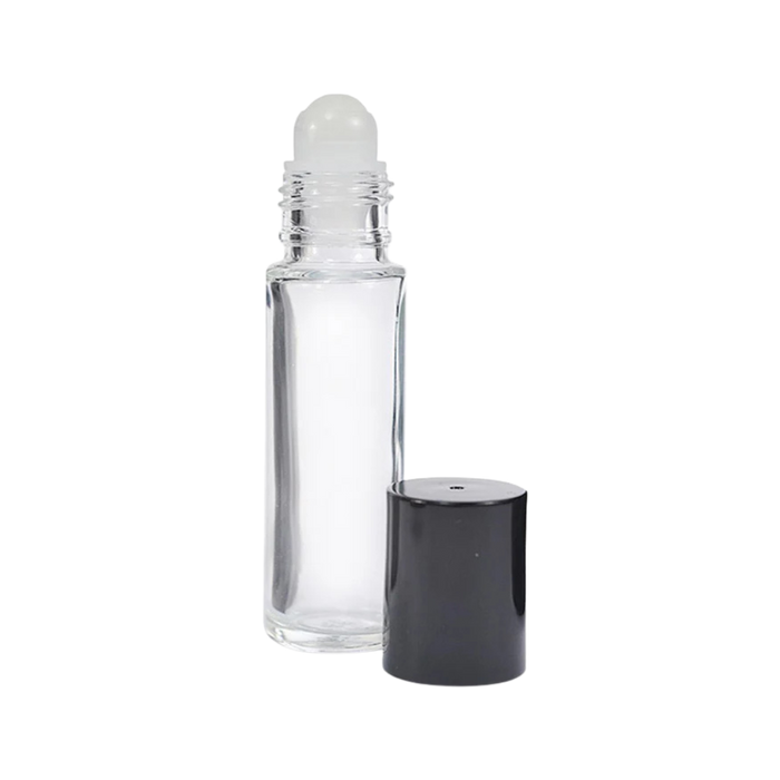 Applicateur à bille, verre transparent, bouchon noir, 10 ml