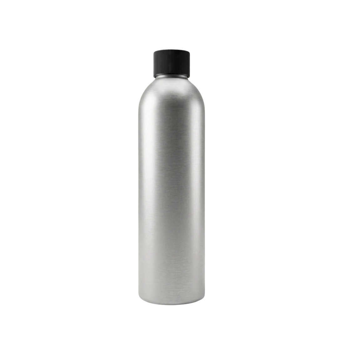 250ml bottle, aluminum with epoxy coating, black cap