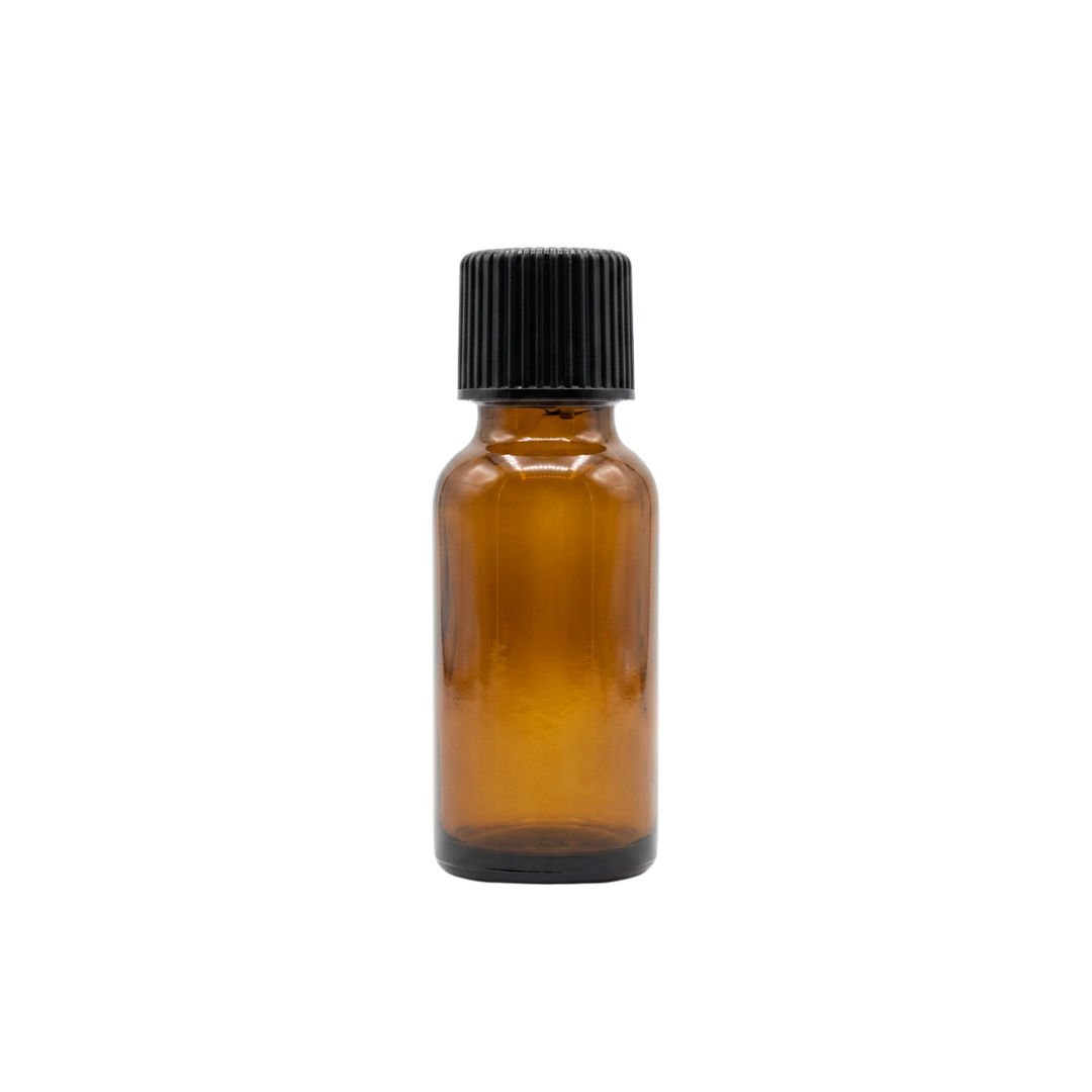 10ml amber glass bottle, black phenolic cap, 10 units