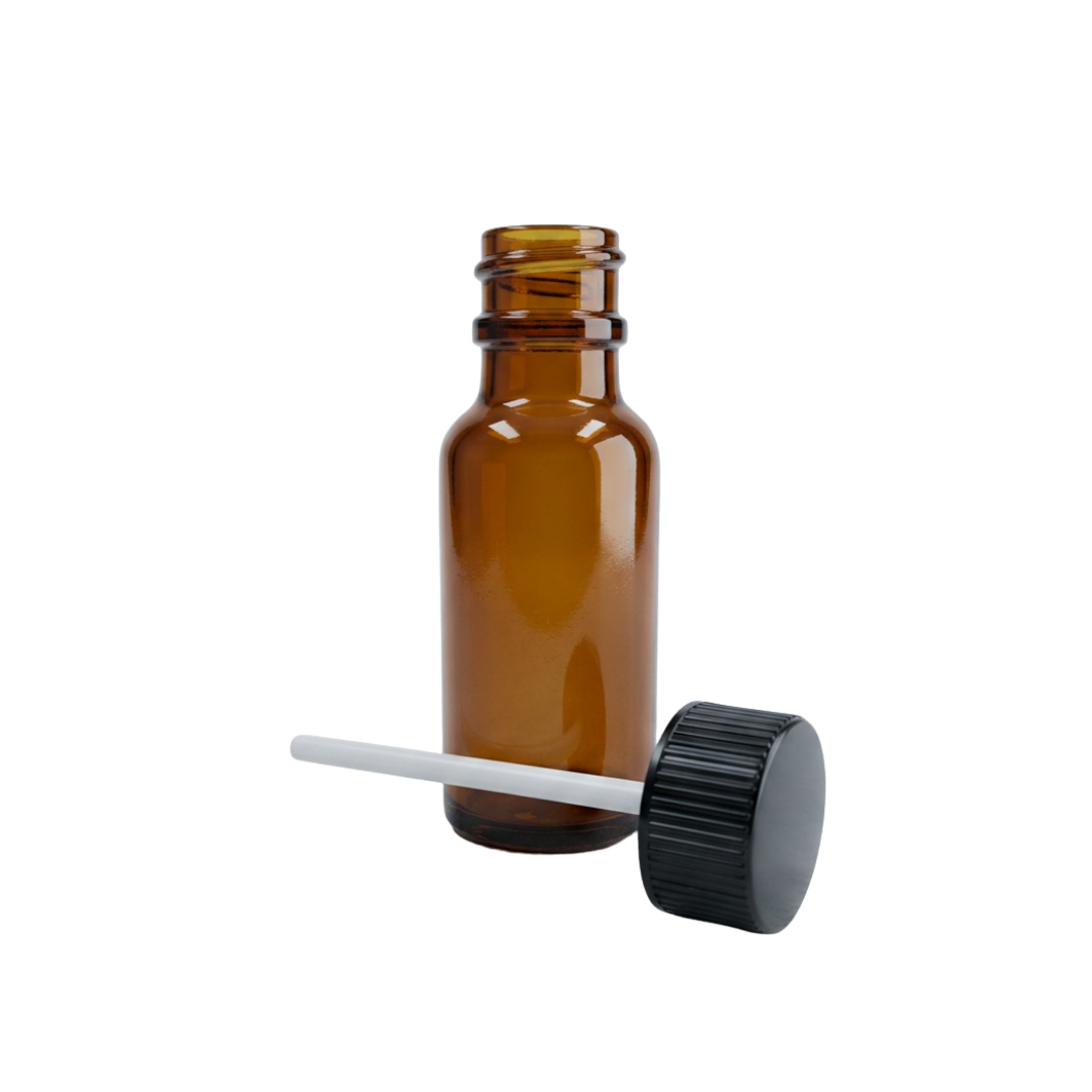 10ml Amber Glass Bottle, Black Stem Cap, 5 Units