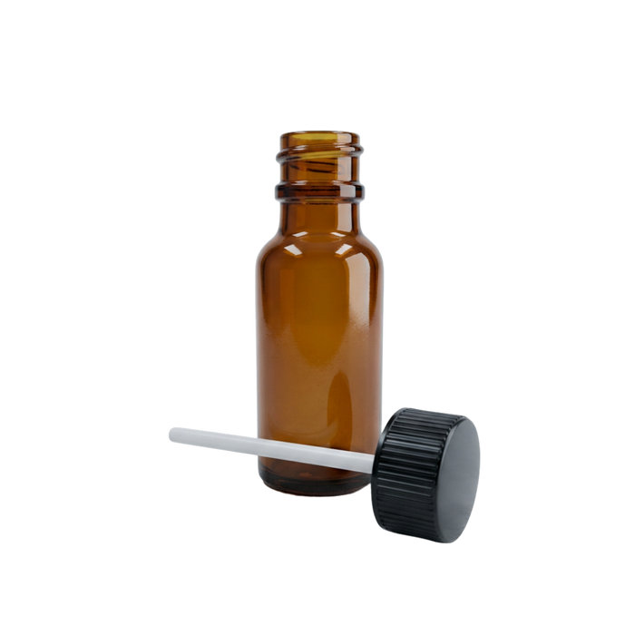 10ml Amber Glass Bottle, Black Stem Cap, 5 Units