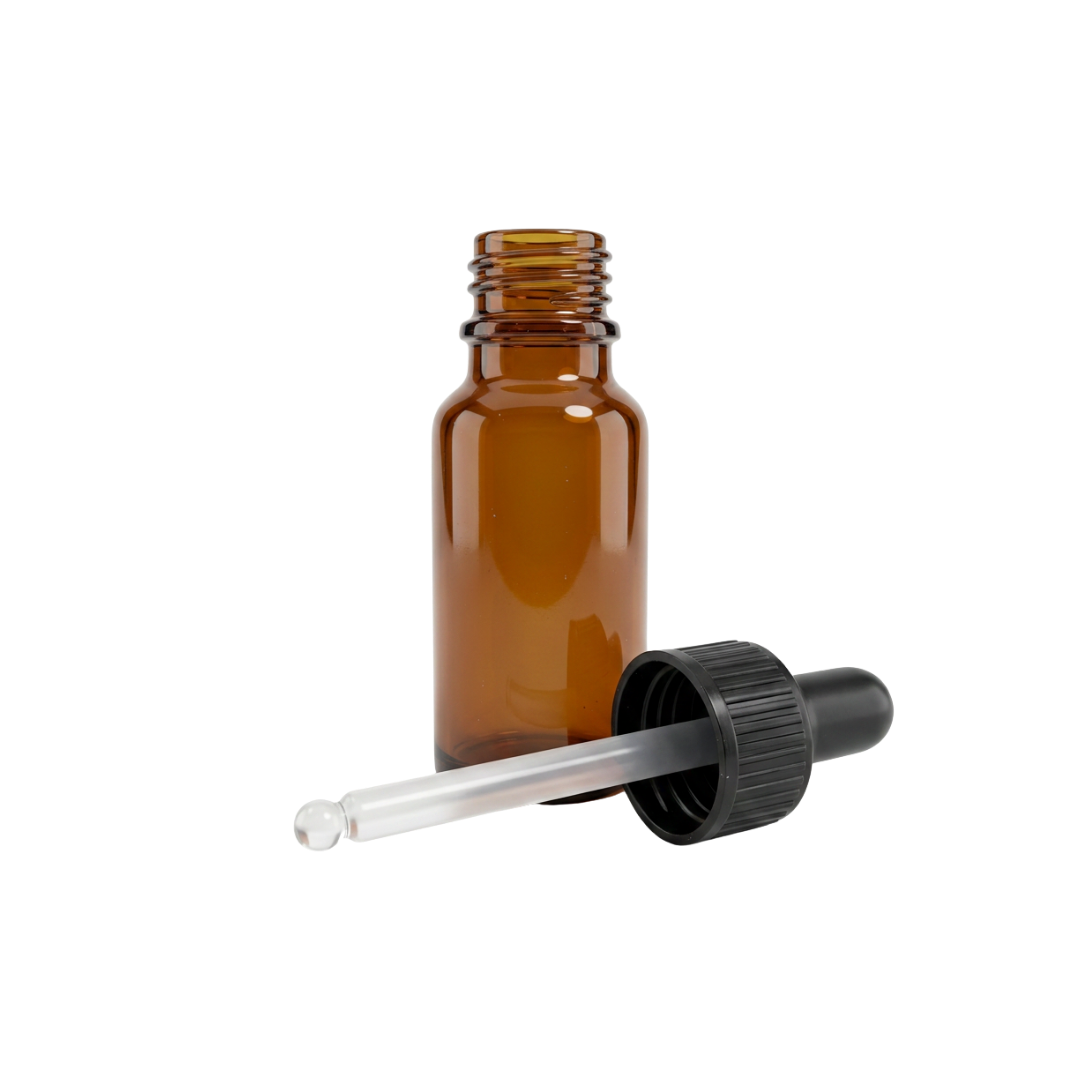 10ml amber glass bottle, black dropper
