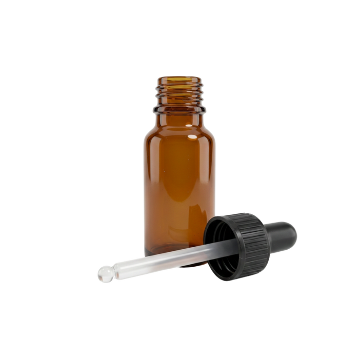 10ml amber glass bottle, black dropper