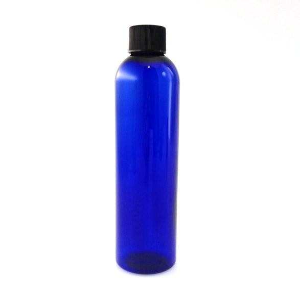 250 ml bottle, blue PET plastic, black cap