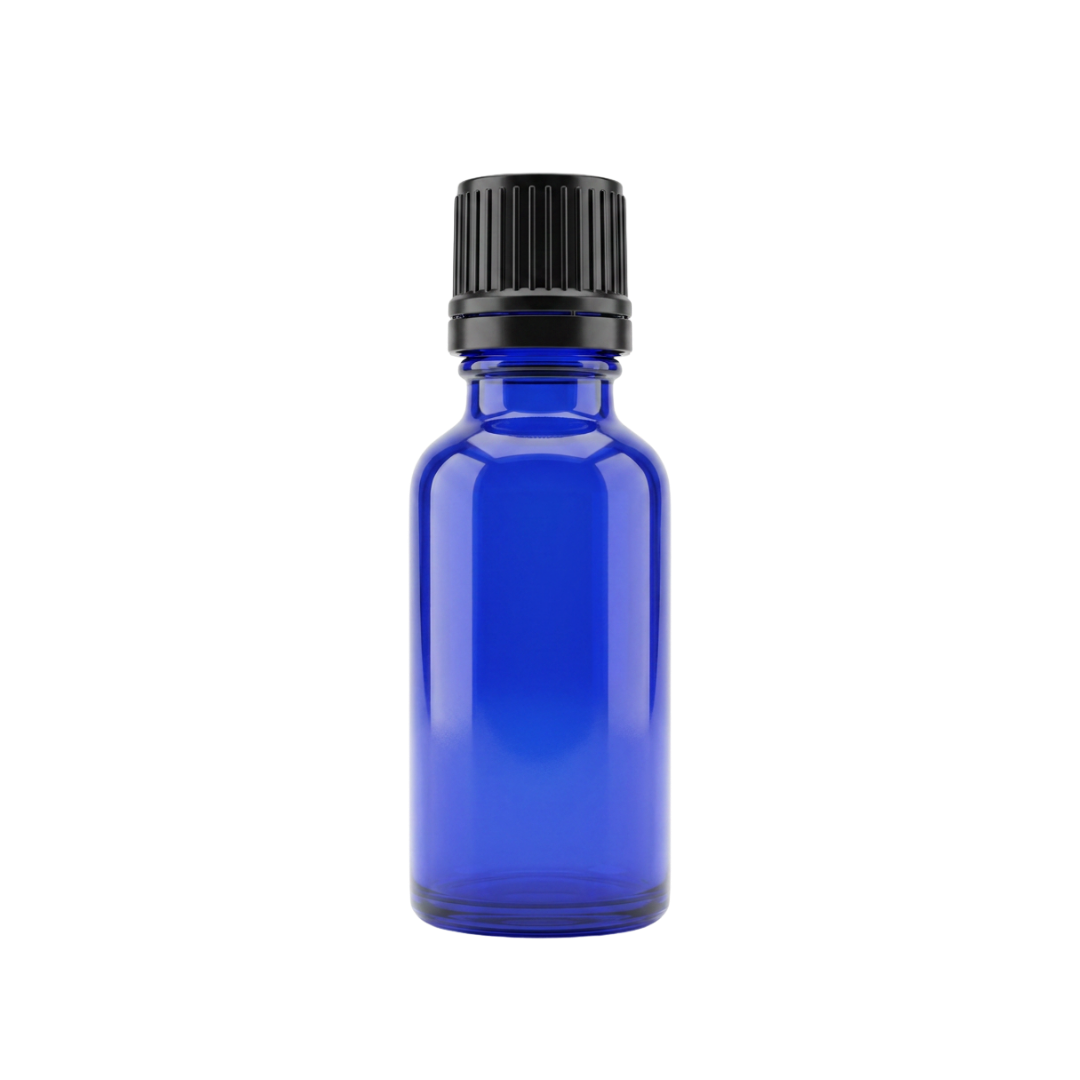 30 ml bottle, blue glass, black dropper cap, 5 units