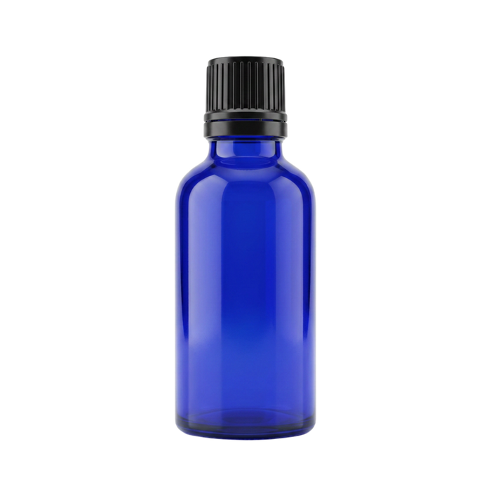 50 ml bottle, blue glass, black dropper cap, 5 units