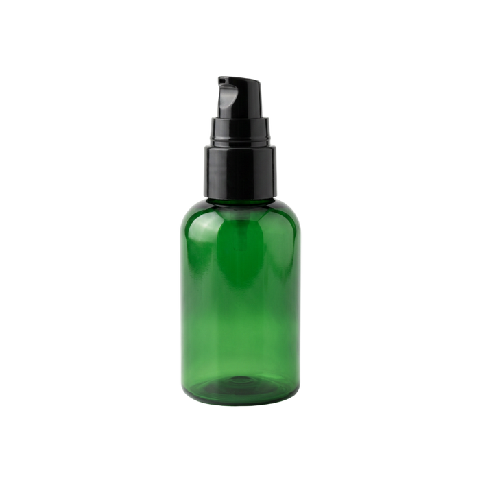60 ml bottle, green PET plastic, black pump