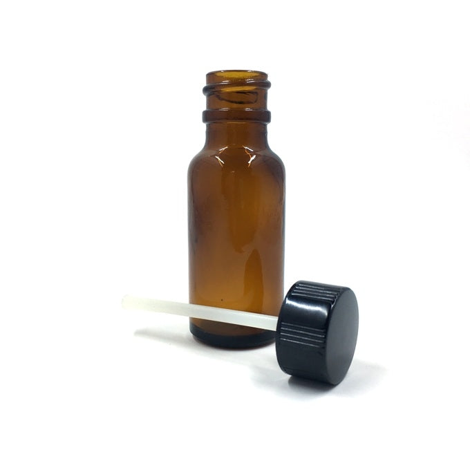 Bouteille en verre ambré 10 ml, bouchon tige noir, 5 unités